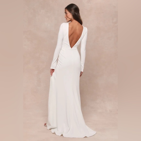 Lulus Stunning Romance‎ White Long Sleeve Mermaid Maxi Dress Size Medium - Picture 2 of 13
